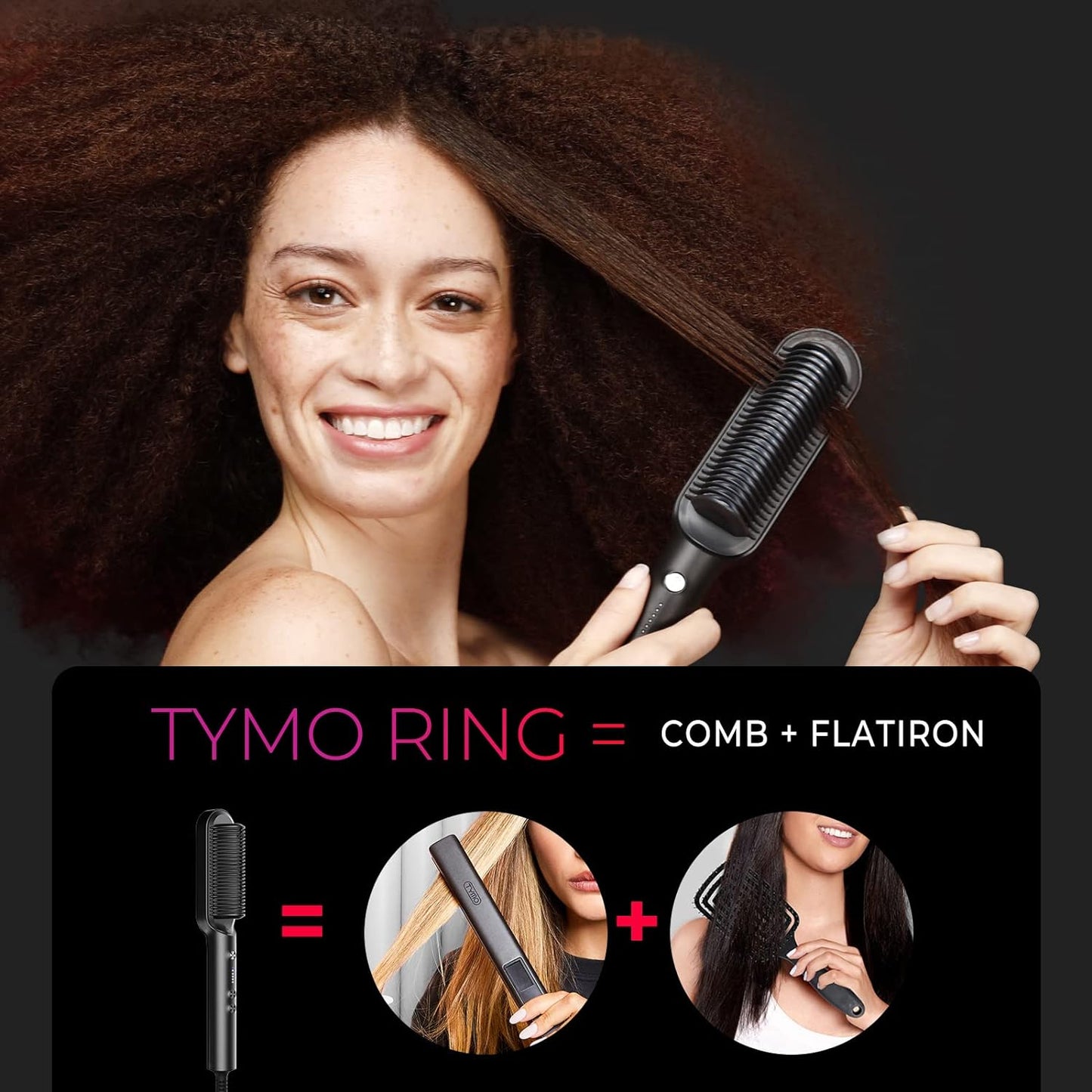 TYMO Hair Straightener Brush – Matte Black Salon-Quality Straight Hair in Minutes – Right at Home!
