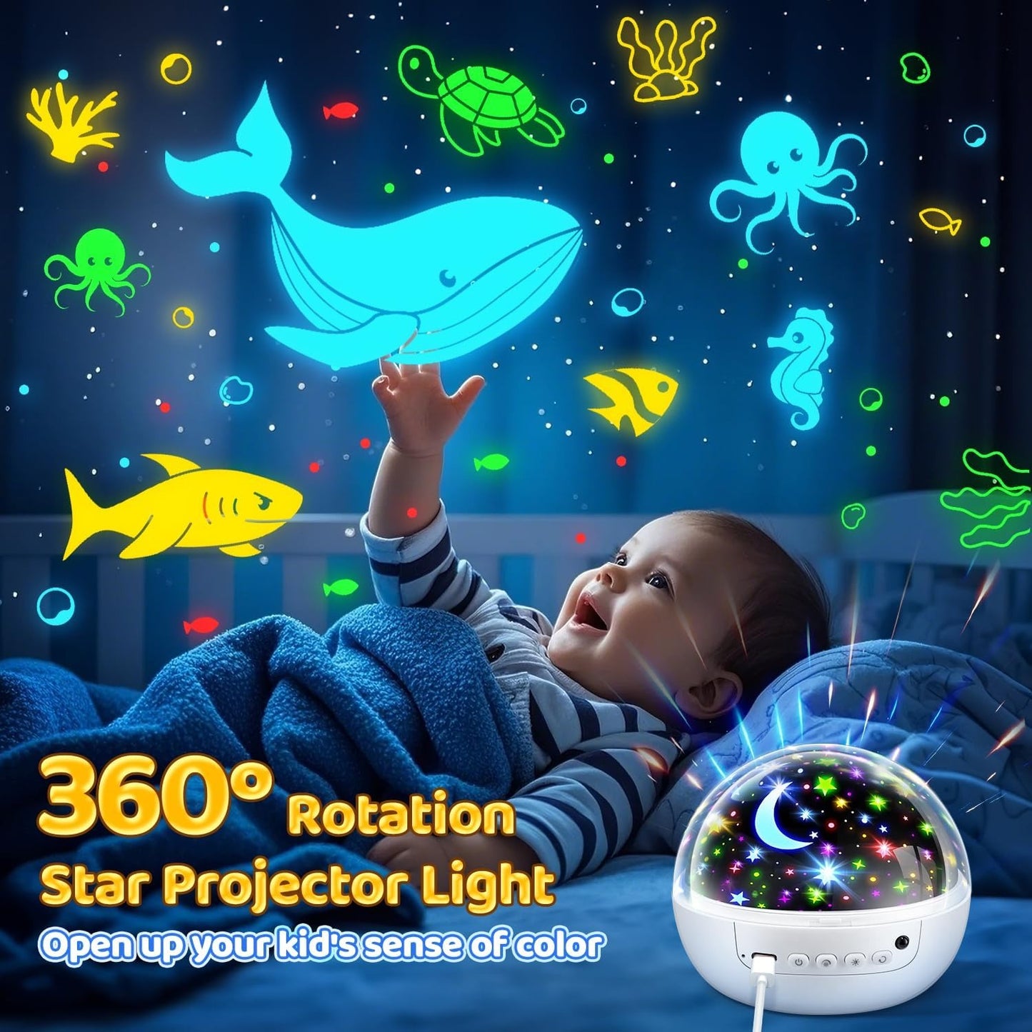 7-in-1 Night Light Projector for Kids – Stars, Dinosaurs & Ocean