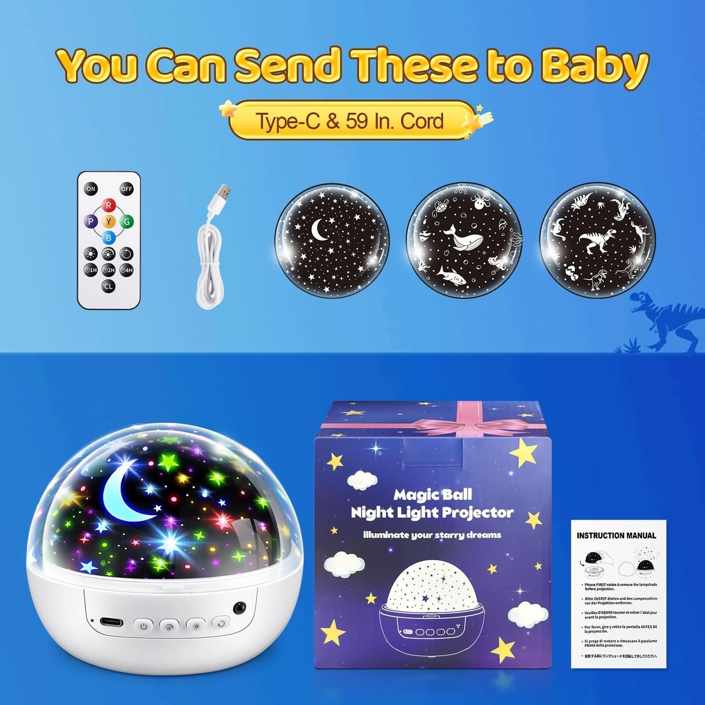 7-in-1 Night Light Projector for Kids – Stars, Dinosaurs & Ocean