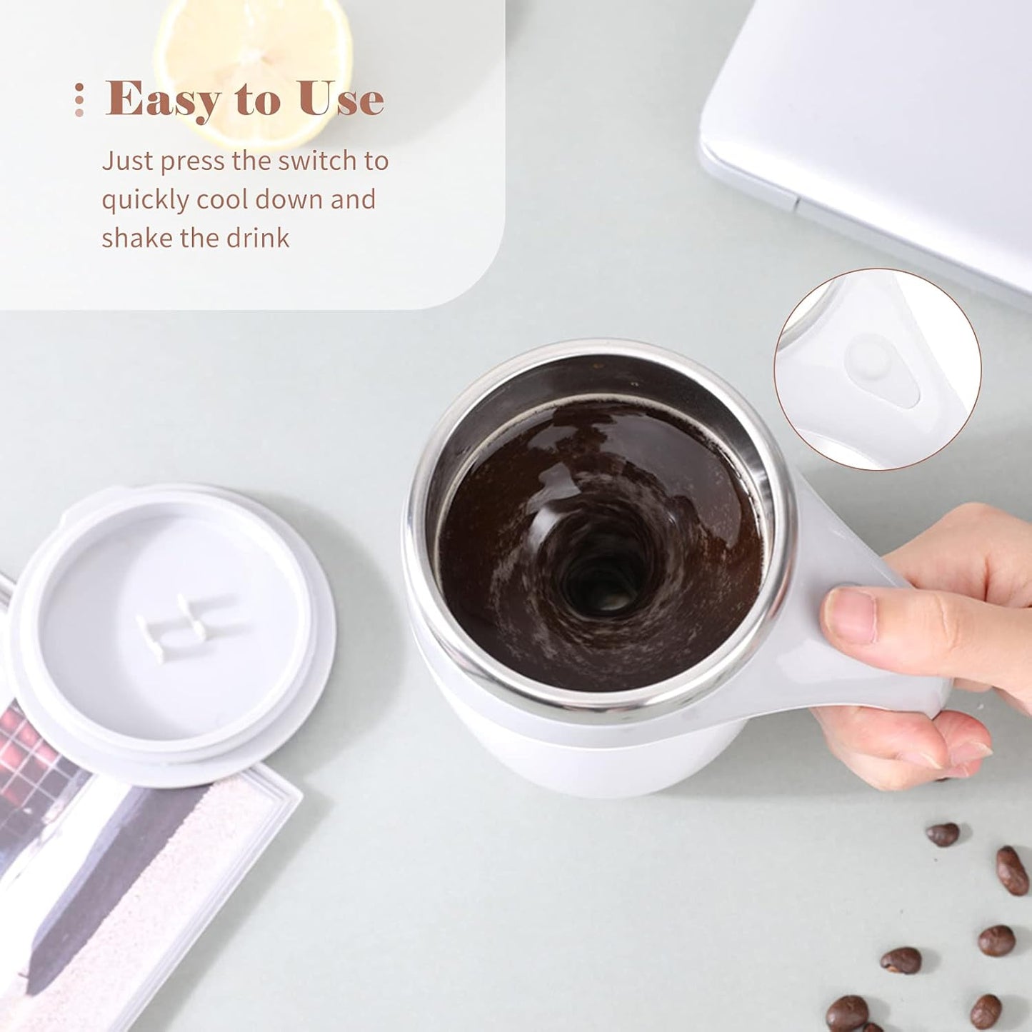 Self Stirring Mug 380mL – Automatic Mixing Cup with Lid