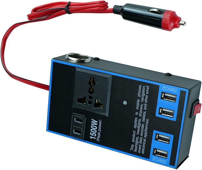 1500W Car Power Inverter 12V/24V to 110V/220V – Fast Charging Multifunction Car Adapter for Cars, Trucks & Home Use