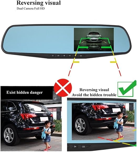 Vehicle Blackbox DVR 1080P Mirror Dash Cam with Rear View Camera