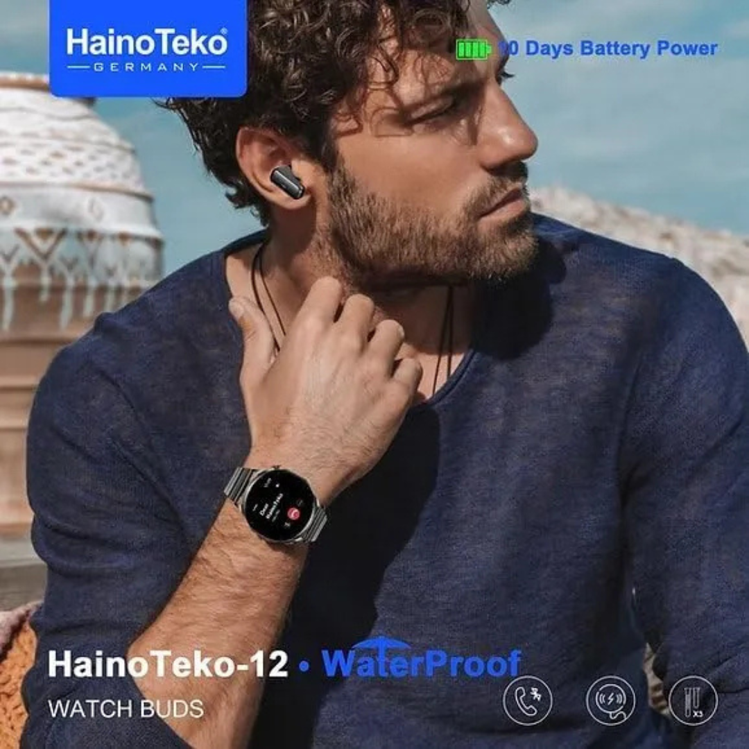 HainoTeko-12 Waterproof Smartwatch for Men – Built-In Wireless Earbuds, AMOLED Display, 3 Straps | UAE Tech Gadget