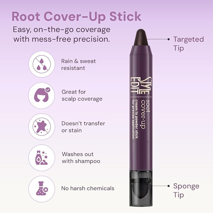 STYLE EDIT Root Cover Up Stick – Instant Gray Root Concealer Dark Brown