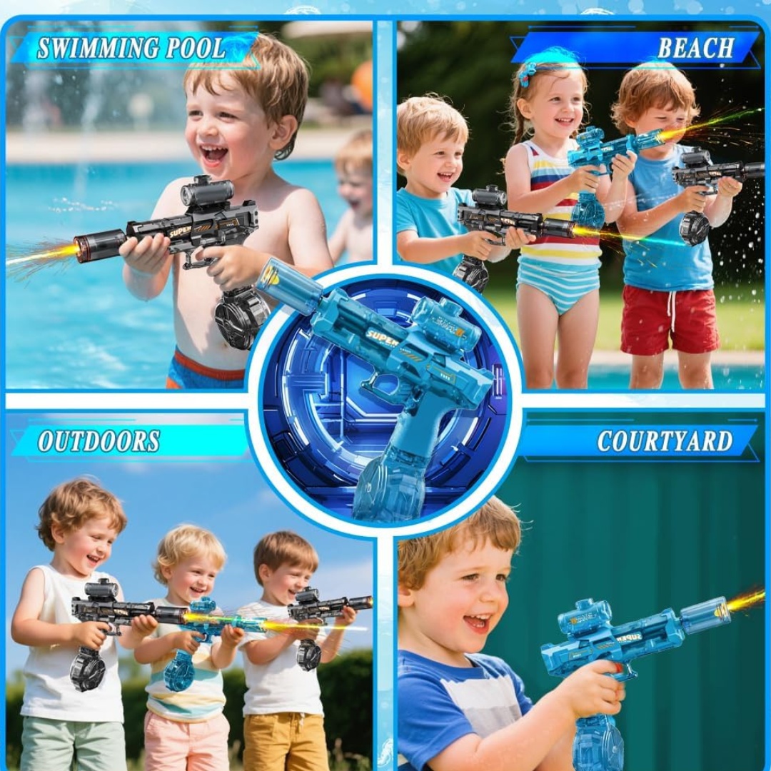 Electric Water Gun – Rechargeable High-Pressure Water Blaster with LED Effects | Outdoor Fun & Pool Toy