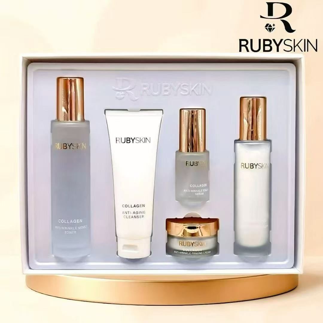RUBYSKIN Collagen Anti-Aging Skincare Set – Cleanser, Toner, Essence, Serum & Firming Cream for Youthful Skin