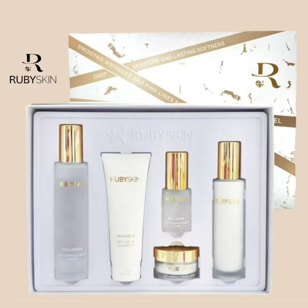 RUBYSKIN Collagen Anti-Aging Skincare Set – Cleanser, Toner, Essence, Serum & Firming Cream for Youthful Skin