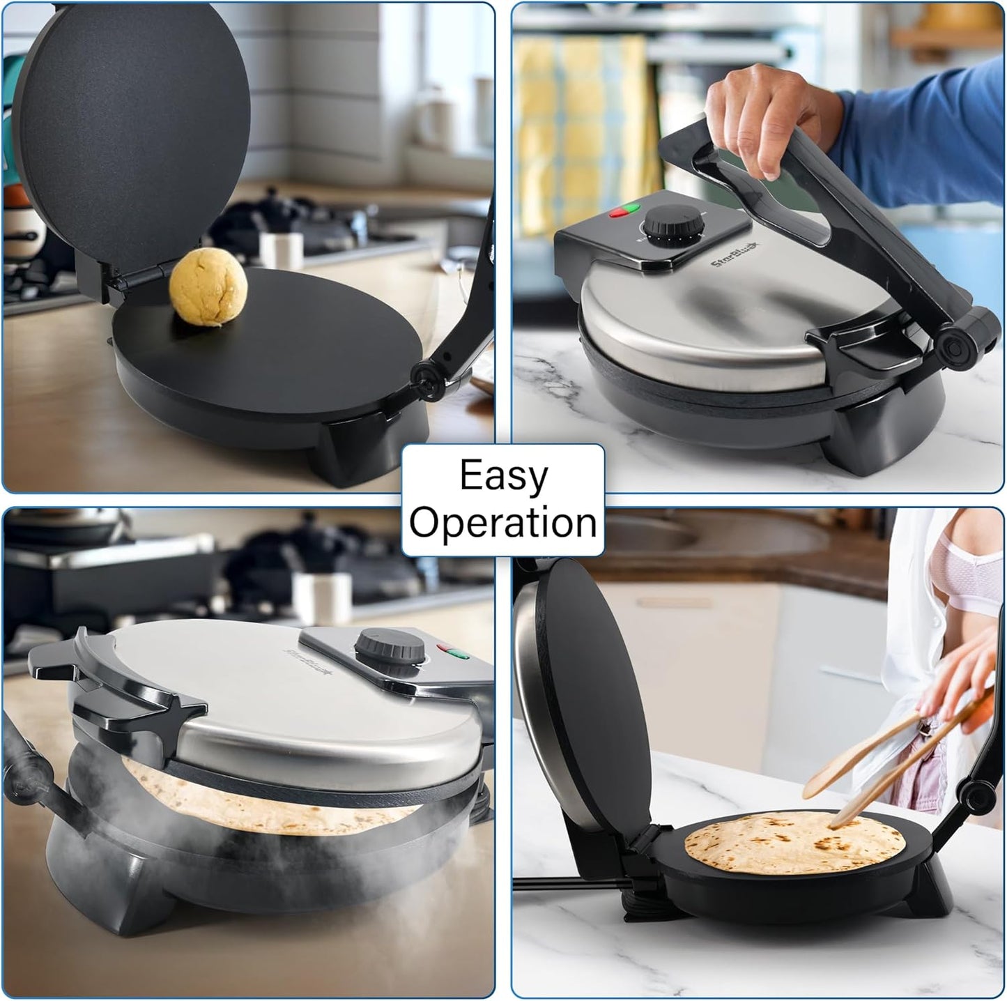 Electric Roti & Tortilla Maker – 1000W Non-Stick Chapathi Press | Adjustable Heat & Cool-Touch Handle | Compact for UAE Kitchens