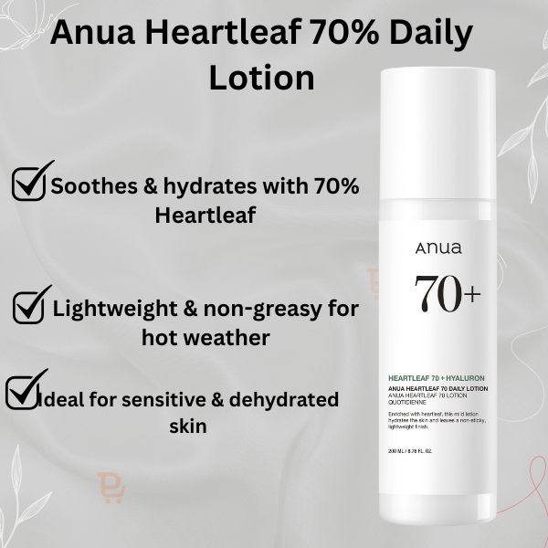 Anua Heartleaf 70% Daily Lotion – Lightweight Moisturizer with Triple Hyaluronic Acid, 200ml