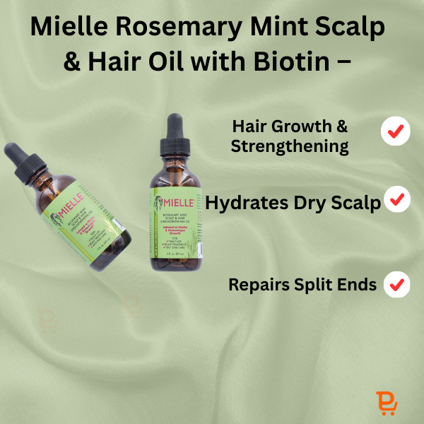 Mielle Rosemary Mint Scalp & Hair Oil with Biotin – Growth, Split End Care & Strengthening – 2 fl oz