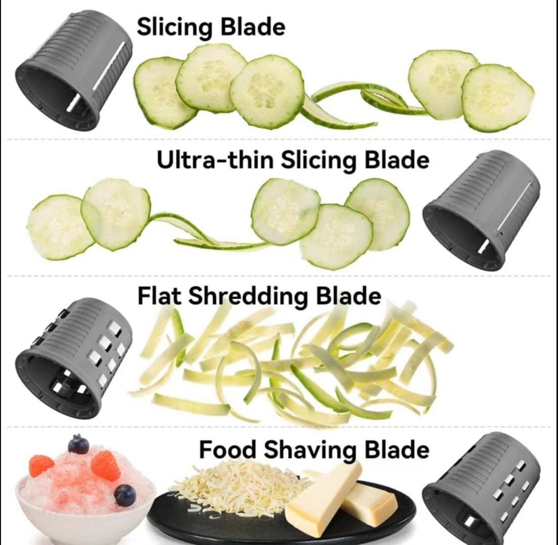 Multi-Functional Electric Handheld Food Chopper – Rechargeable Rotary Cheese Grater & Vegetable Slicer (2500mAh, 4 Blades)