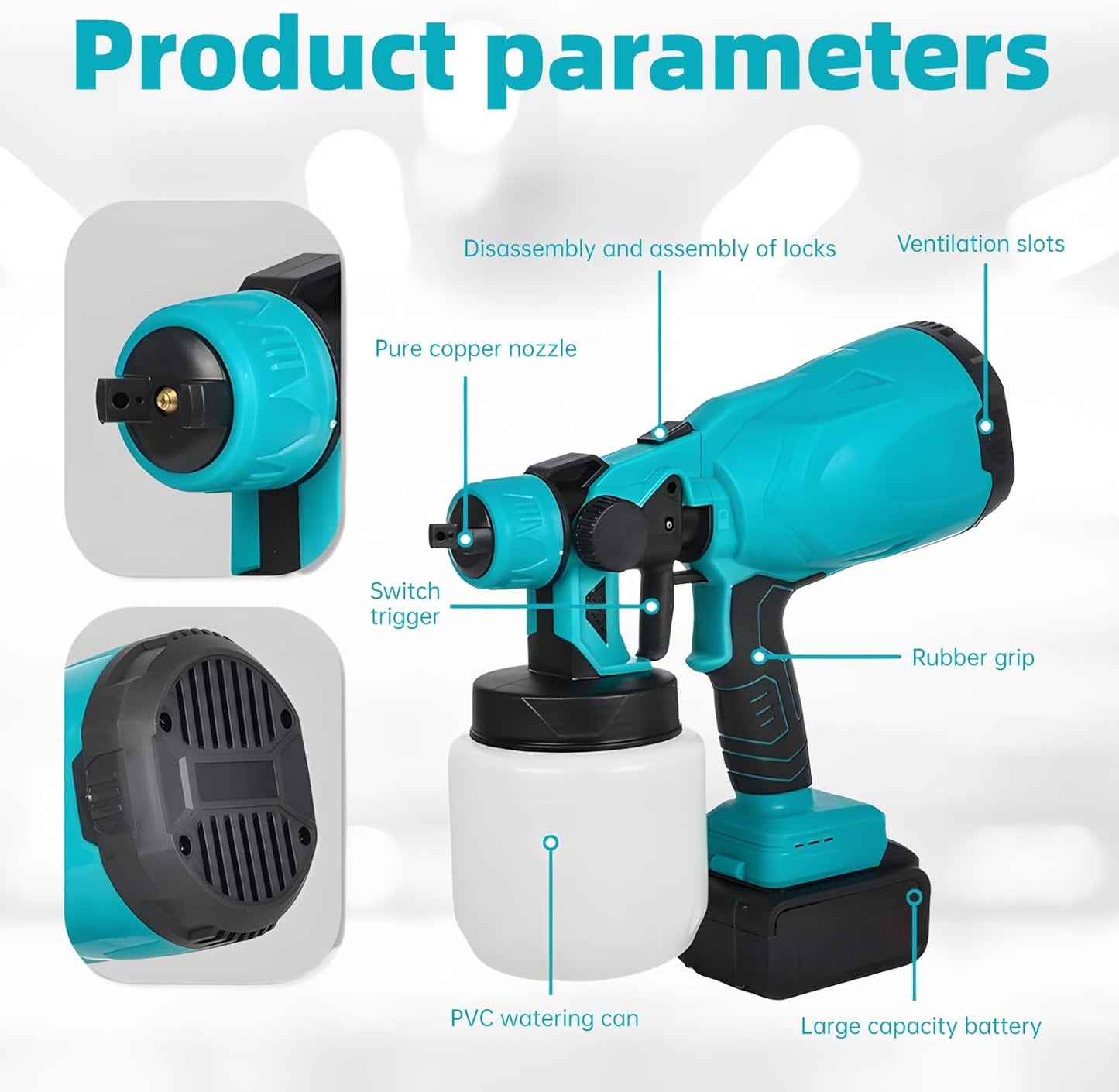 48V Battery Powered Paint Sprayer – 3 Spray Patterns, Electric Wall & Fence Painting Gun.