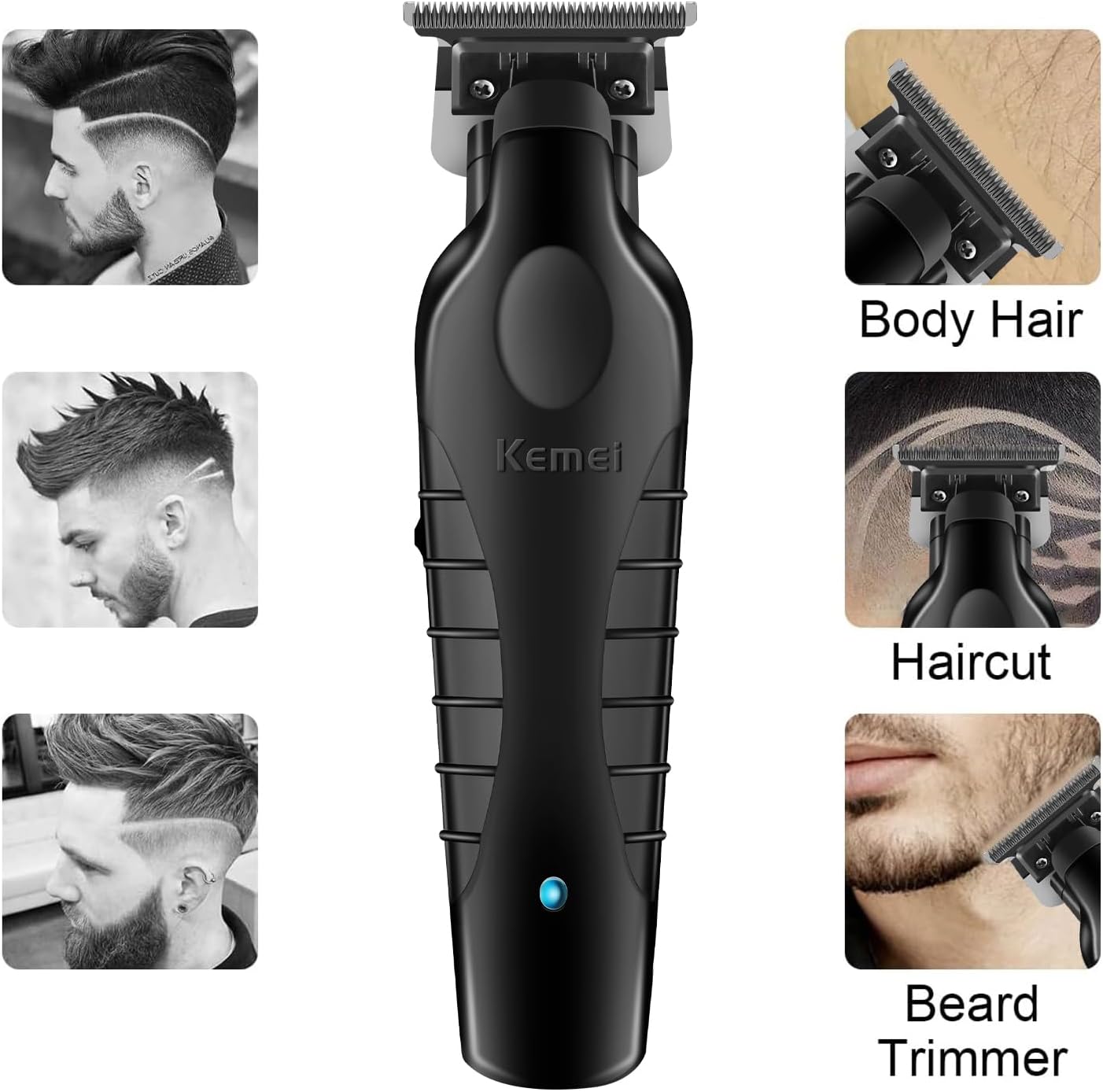 KEMEI 2299 Professional Cordless Hair Trimmer for Men | Zero-Gap T Blade, 7500 RPM Motor, 180-Min Runtime