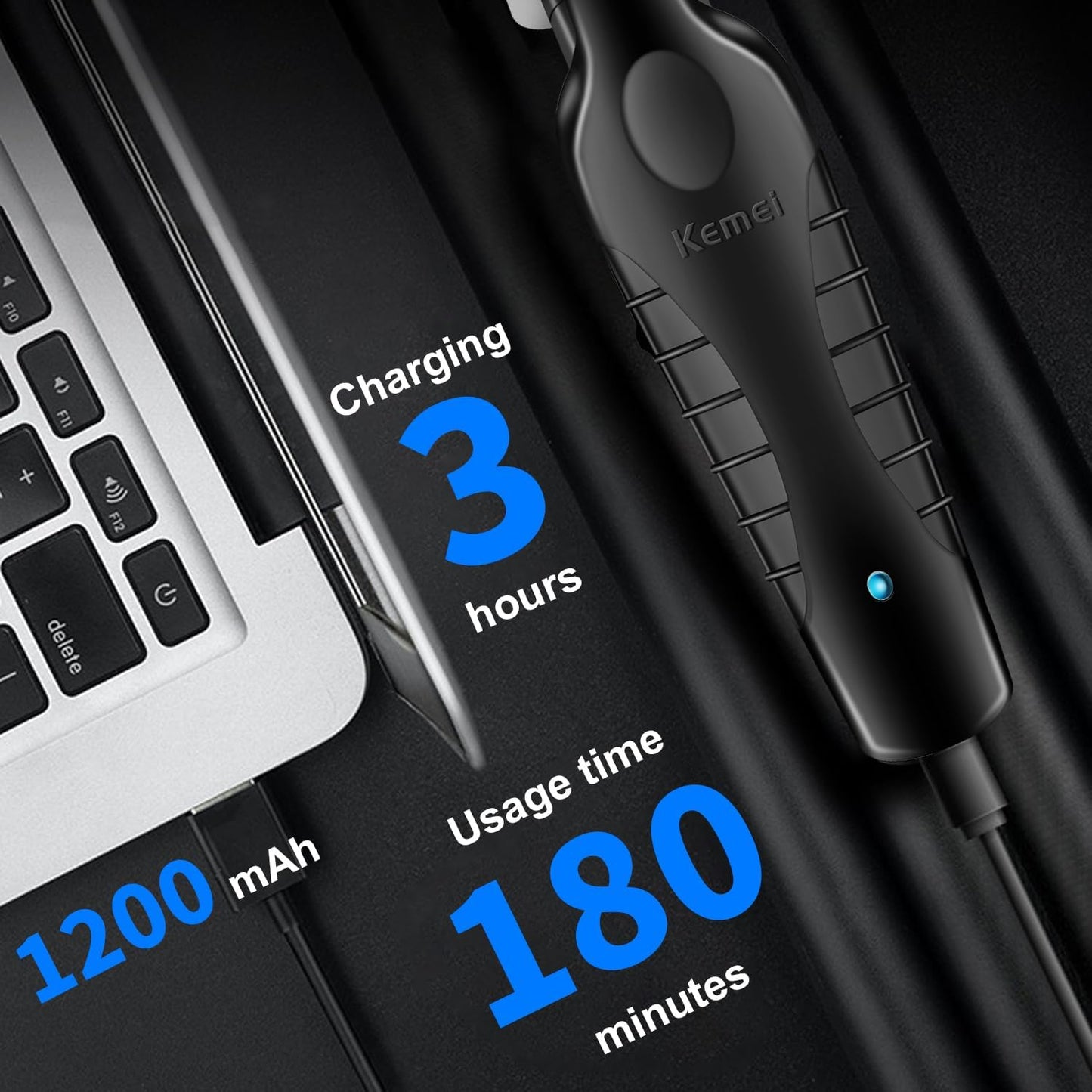 KEMEI 2299 Professional Cordless Hair Trimmer for Men | Zero-Gap T Blade, 7500 RPM Motor, 180-Min Runtime