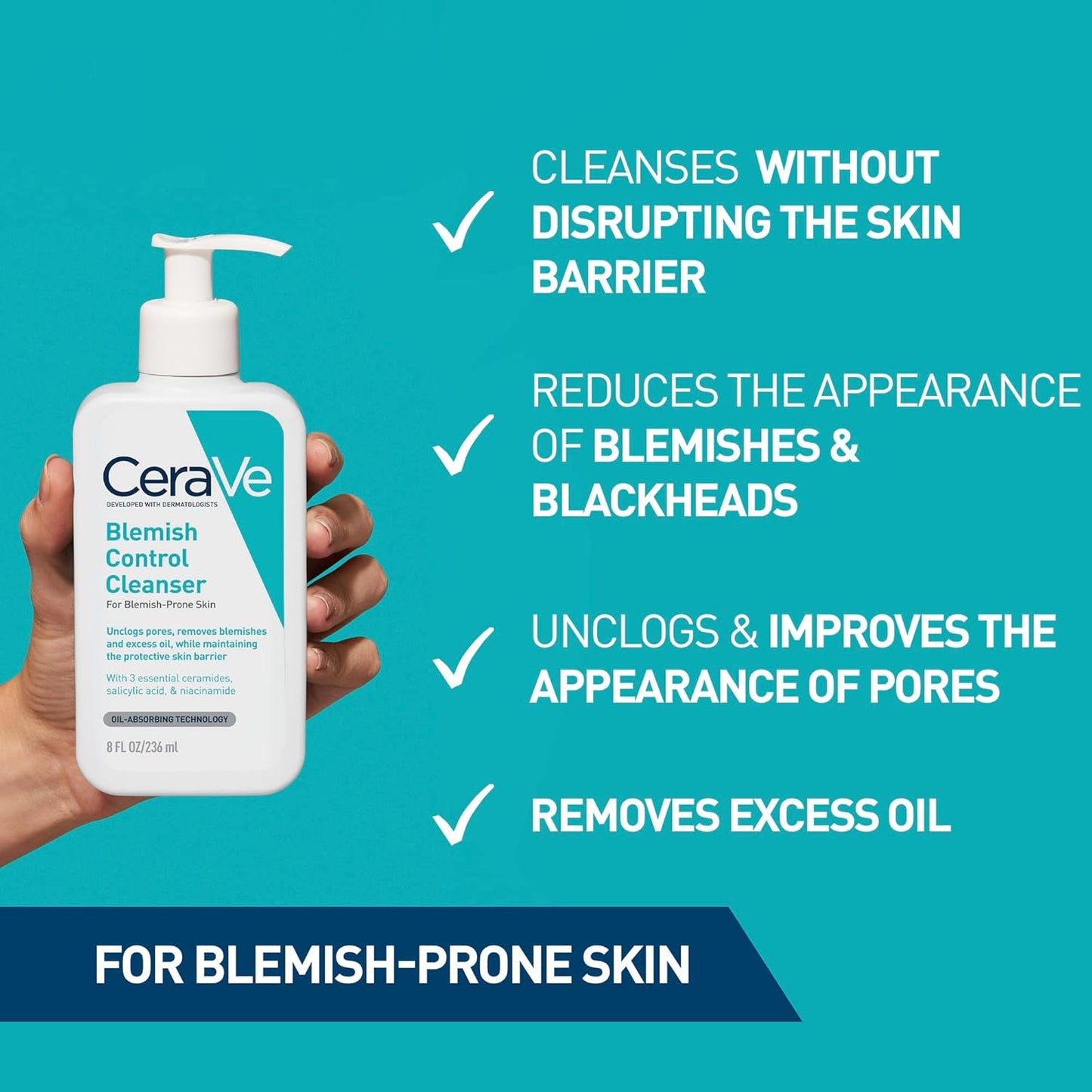 CeraVe Acne Control Cleanser – 237ml Deep Cleanse, Clearer Skin Stronger Barrier