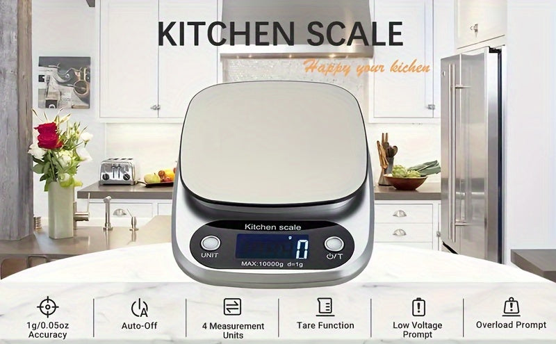 Pickzaar High Precision Digital Kitchen Scale – 10kg Capacity, Stainless Steel, LED Display, Multi-Unit Food Scale for Cooking & Baking