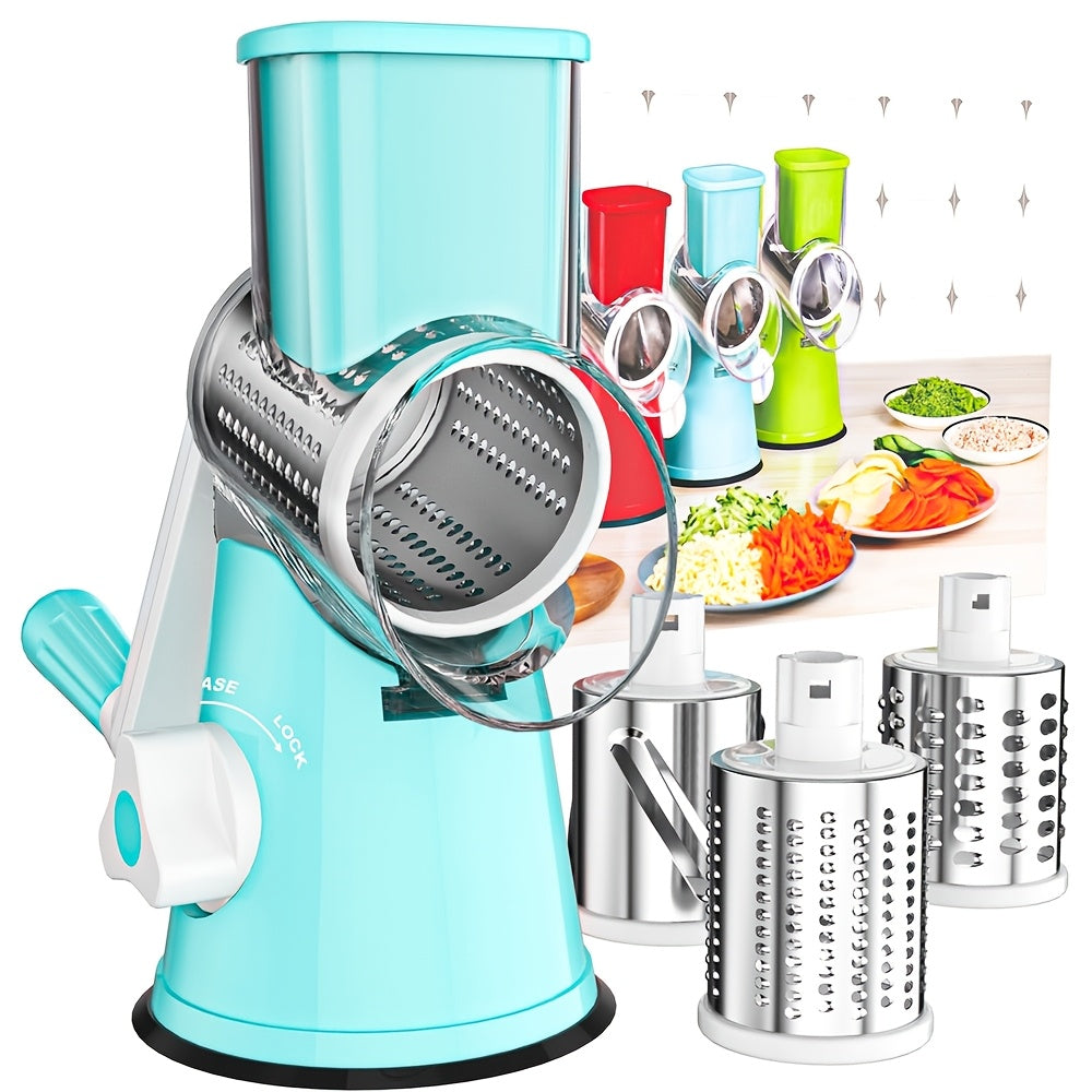 3-in-1 Manual Drum Cheese & Vegetable Grater UAE | Rotary Slicer, Shredder & Grinder – Safe & Easy with Stainless-Steel Blades