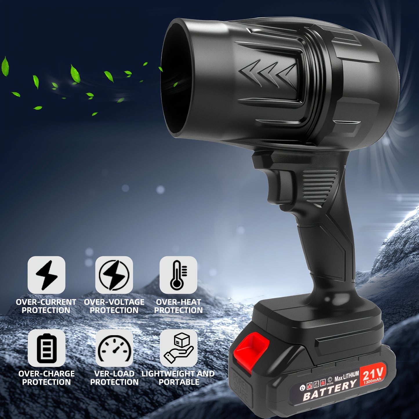 Turbo Jet Blower with 2 Batteries & Charger | Portable Car Dryer, Snow & Dust Removal, Lawn & Home Cleaning