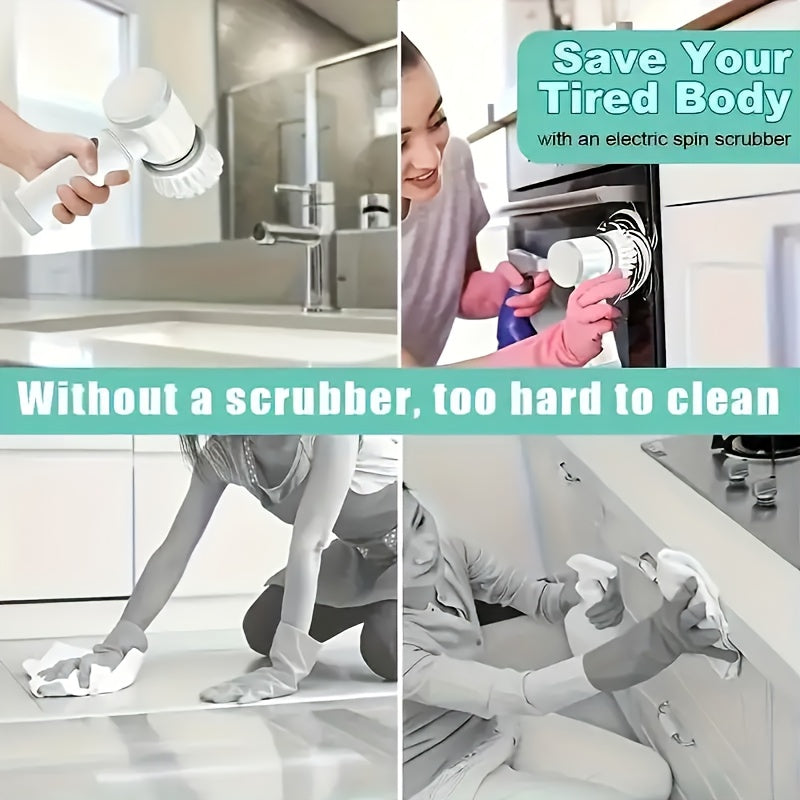 Electric Spin Scrubber – Cordless Rechargeable Brush, 5 Heads + Extension Handle