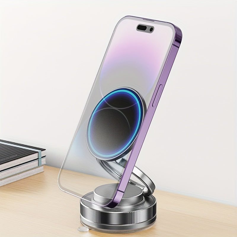 Magnetic Vacuum Suction Phone Holder – 360° Rotating, Auto-Adjust & Strong Grip