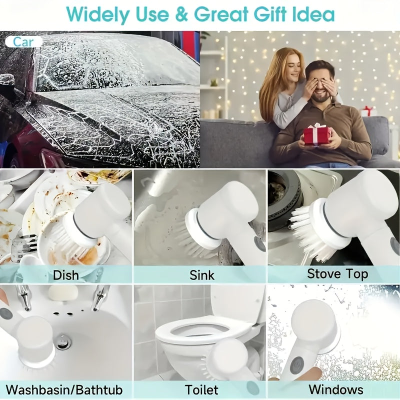 Electric Spin Scrubber – Cordless Rechargeable Brush, 5 Heads + Extension Handle