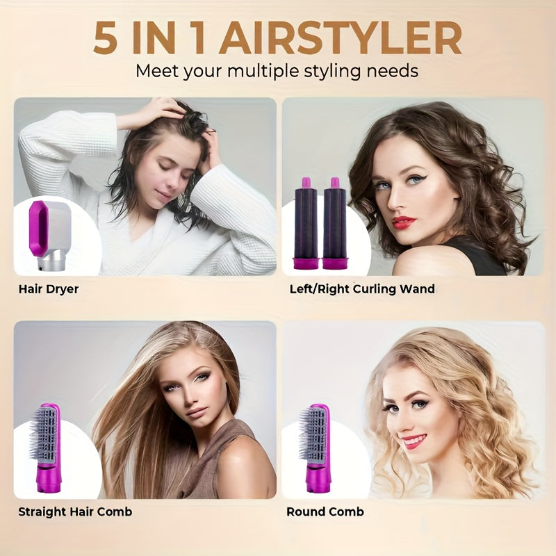 5-in-1 Professional Hair Dryer Brush Set | Straightener, Curler, Volumizer & Scalp Massager – Ionic Hot Air Styling Tool