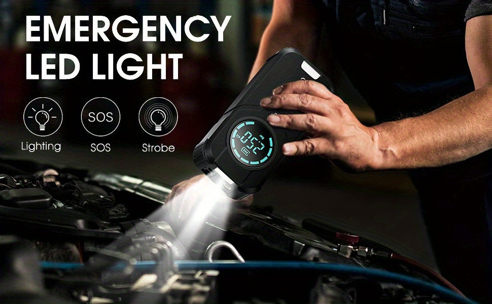 3-in-1 Car Jump Starter | 3000A Booster + 150PSI Digital Air Pump + 6000mAh Power Bank – Emergency Car Gadget