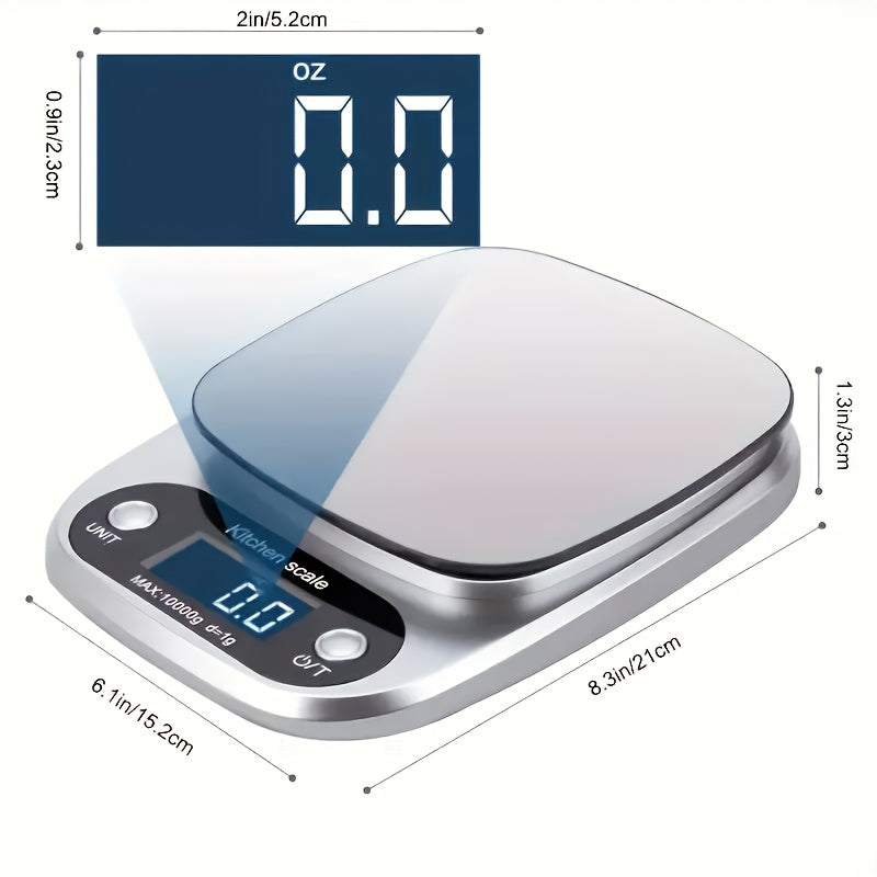 Pickzaar High Precision Digital Kitchen Scale – 10kg Capacity, Stainless Steel, LED Display, Multi-Unit Food Scale for Cooking & Baking