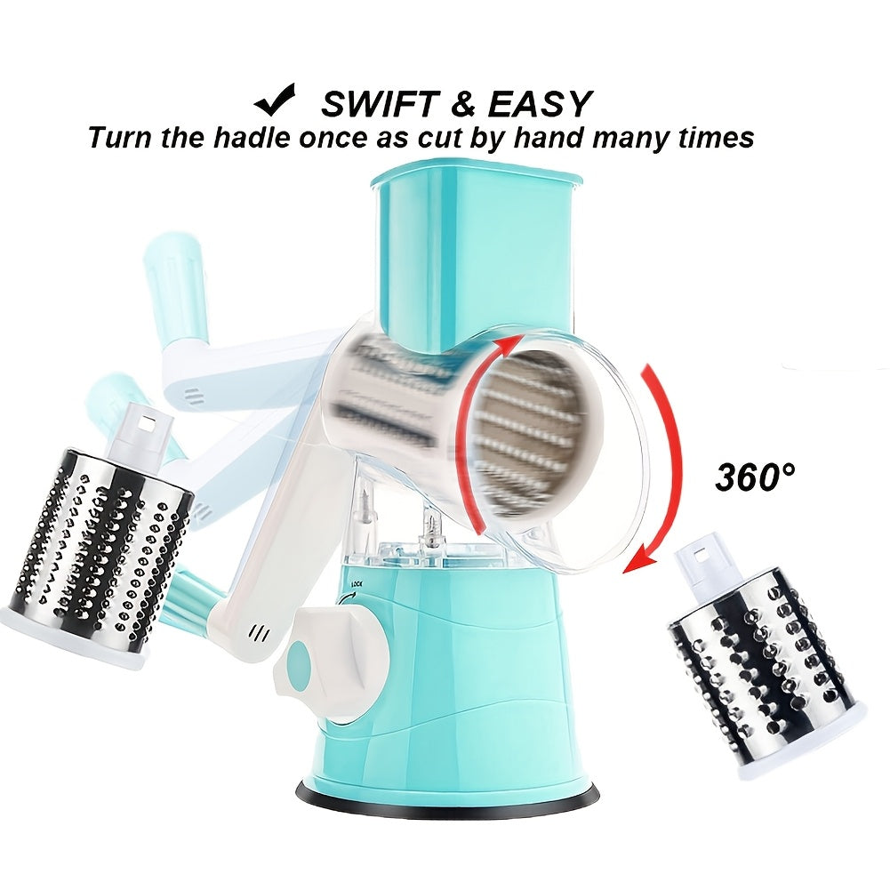 3-in-1 Manual Drum Cheese & Vegetable Grater UAE | Rotary Slicer, Shredder & Grinder – Safe & Easy with Stainless-Steel Blades