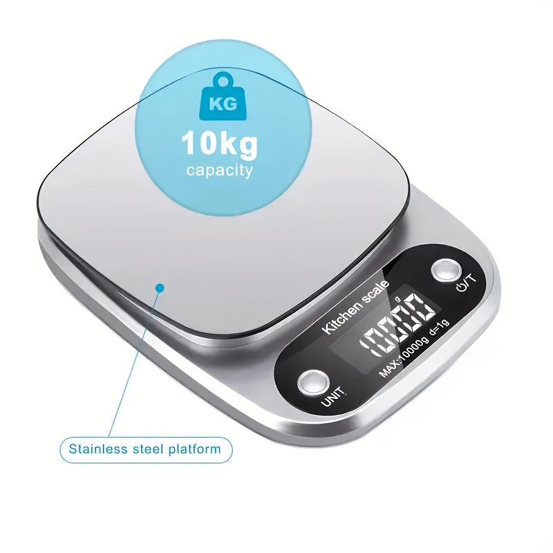 Pickzaar High Precision Digital Kitchen Scale – 10kg Capacity, Stainless Steel, LED Display, Multi-Unit Food Scale for Cooking & Baking