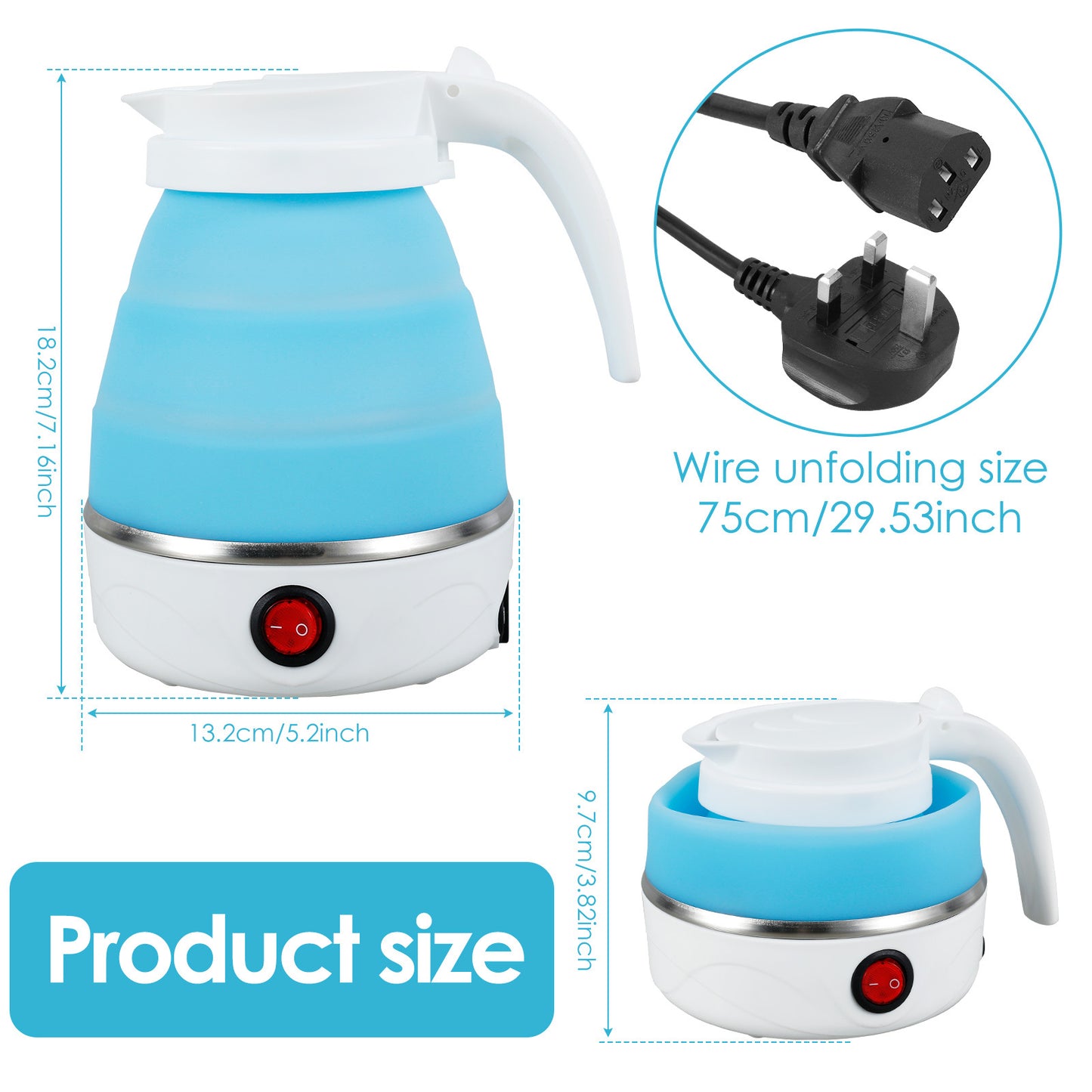 Portable Foldable Electric Kettle 600 ml – Quick-Boil Travel Kettle, Dual-Voltage