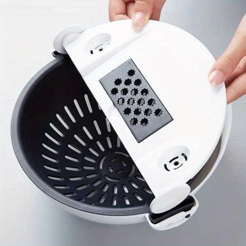 Pickzaar 9-in-1 Vegetable Cutter with Drain Basket | Multi-Functional Slicer, Dicer & Grater – Stainless Steel Blades, Compact Kitchen Tool
