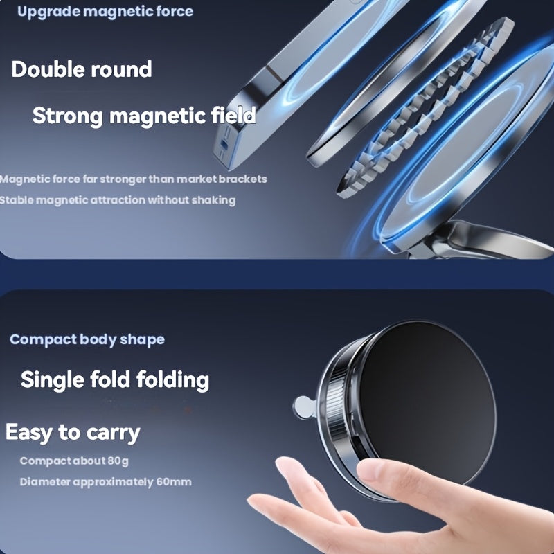 Magnetic Vacuum Suction Phone Holder – 360° Rotating, Auto-Adjust & Strong Grip