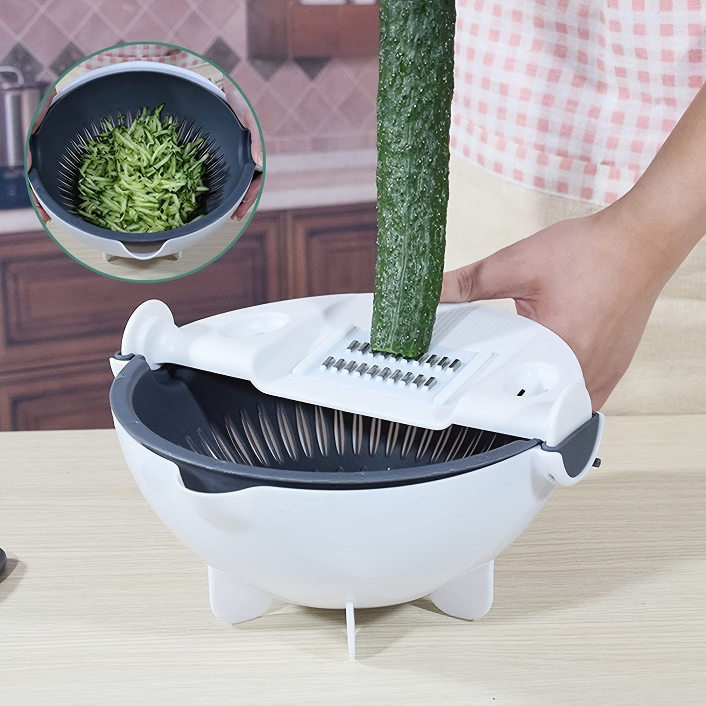 Pickzaar 9-in-1 Vegetable Cutter with Drain Basket | Multi-Functional Slicer, Dicer & Grater – Stainless Steel Blades, Compact Kitchen Tool