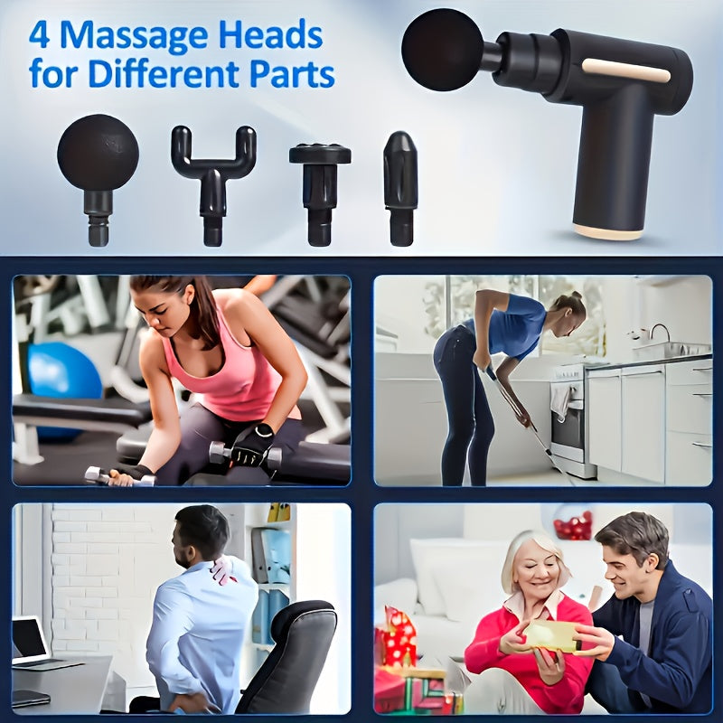 Mini Massage Gun Deep Tissue – 6 Speeds, 4 Heads, 1800mAh Battery, Portable & Quiet Muscle Massager.