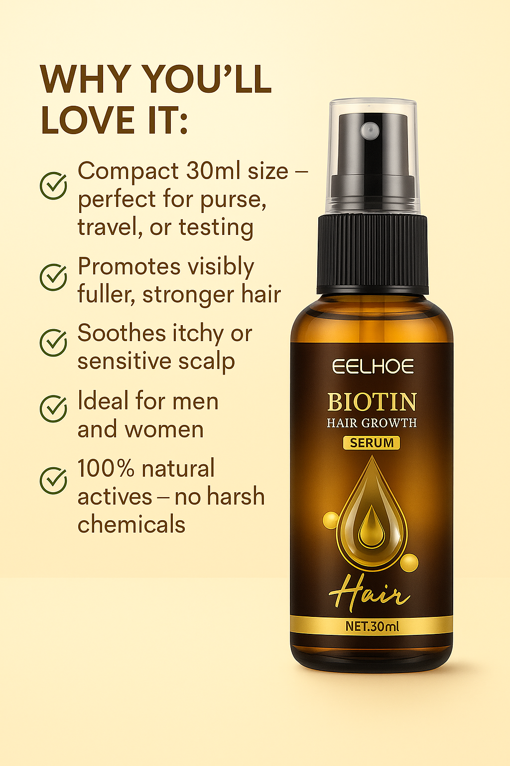 EELHOE Biotin Hair Spray – 30ml Compact Power for Hair Repair & Growth Boost