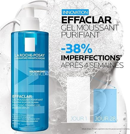La Roche-Posay Effaclar Gel Facial Wash for Oily Skin – 400ml Purifying Foaming Cleanser for Oily & Acne-Prone Skin