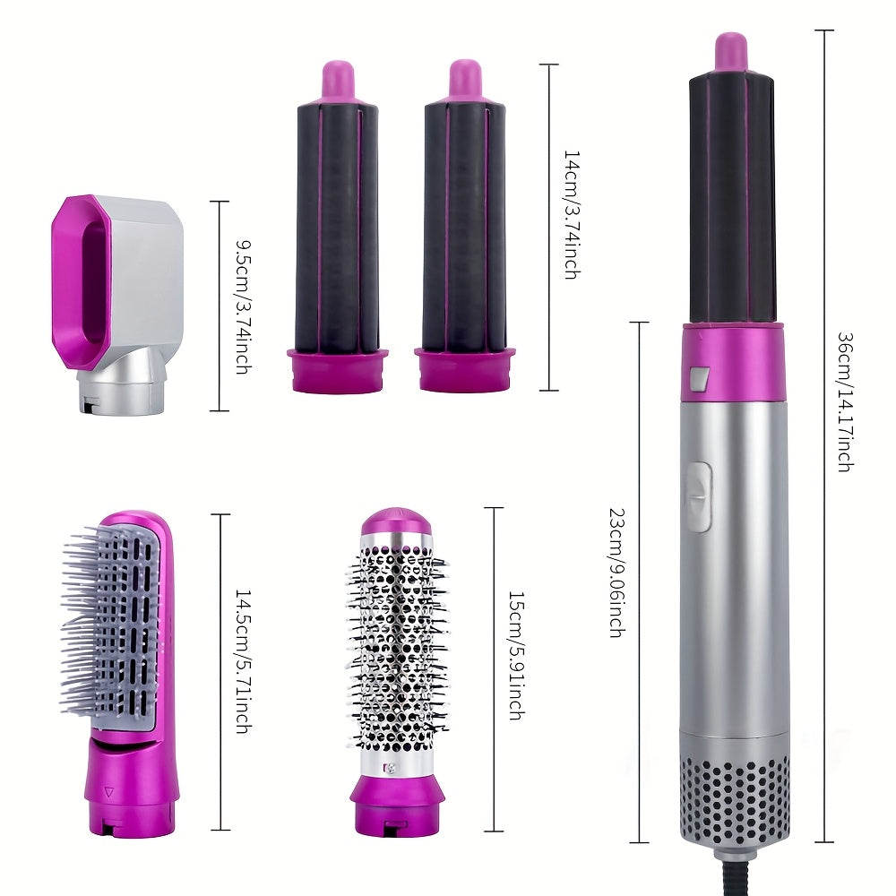 5-in-1 Professional Hair Dryer Brush Set | Straightener, Curler, Volumizer & Scalp Massager – Ionic Hot Air Styling Tool