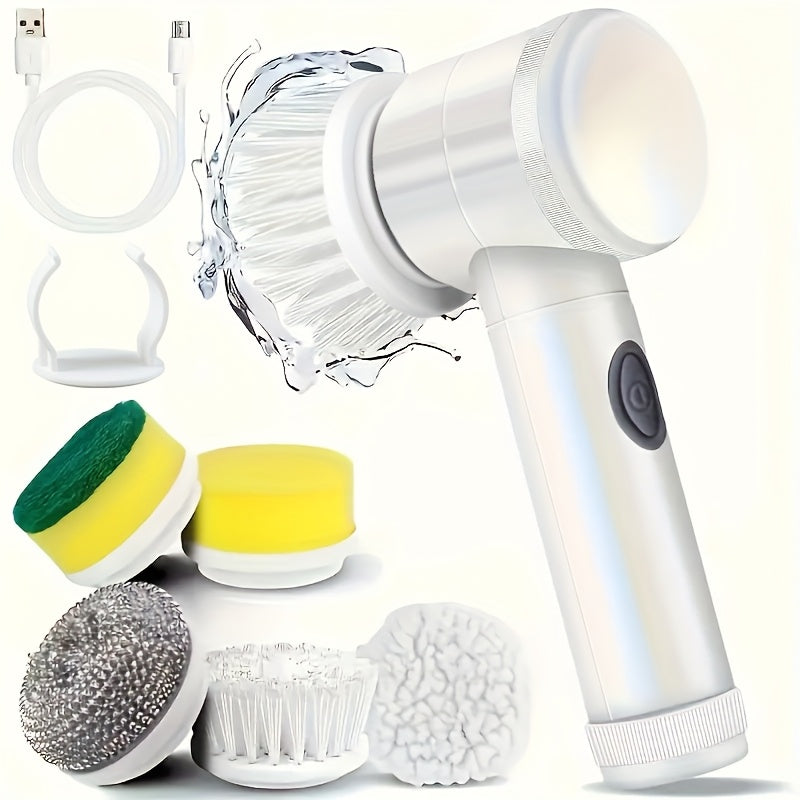 Electric Spin Scrubber – Cordless Rechargeable Brush, 5 Heads + Extension Handle