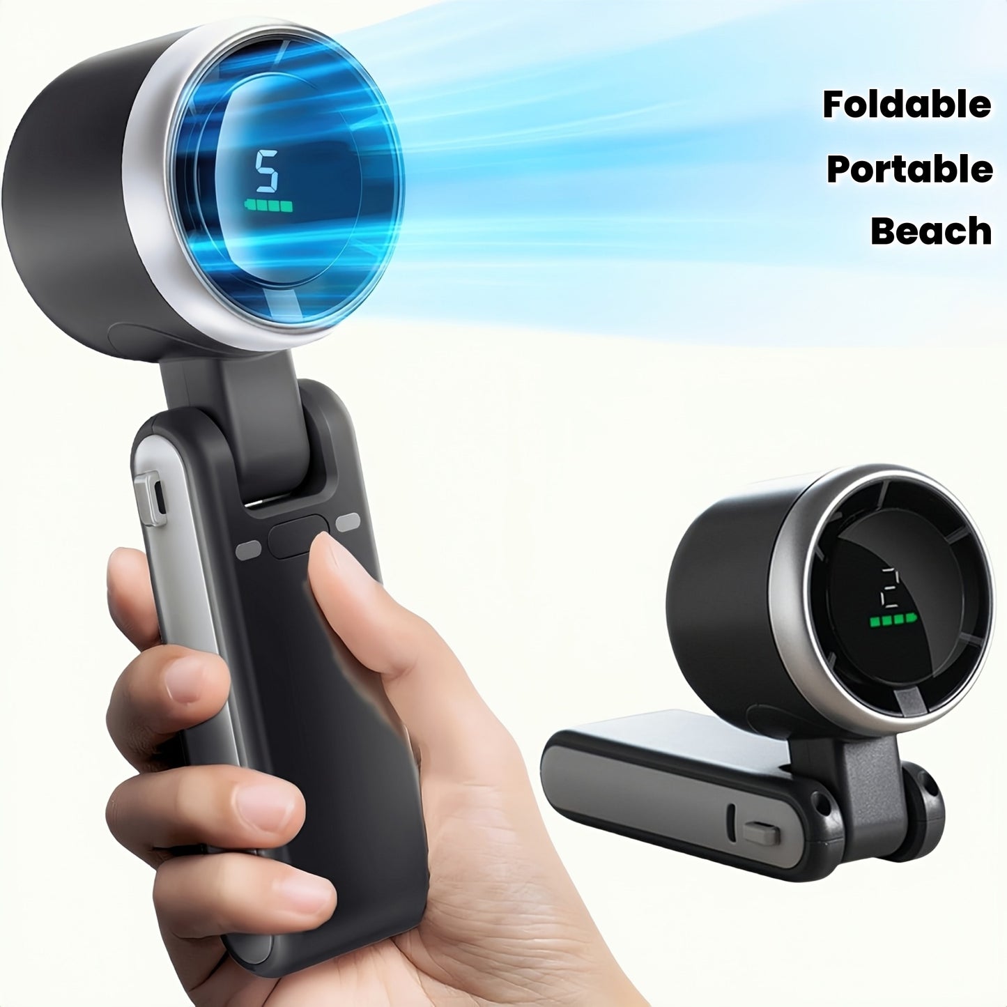 Portable Handheld Turbo Fan 3-in-1 | 4000mAh Battery, 5 Speeds, Foldable Cooling Fan for Travel, Office & Outdoor.