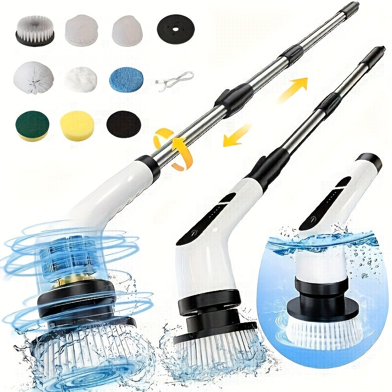 9-in-1 Electric Spin Scrubber with Adjustable Handle & 9 Brush Heads – Cordless, Waterproof & Rechargeable Cleaning Brush