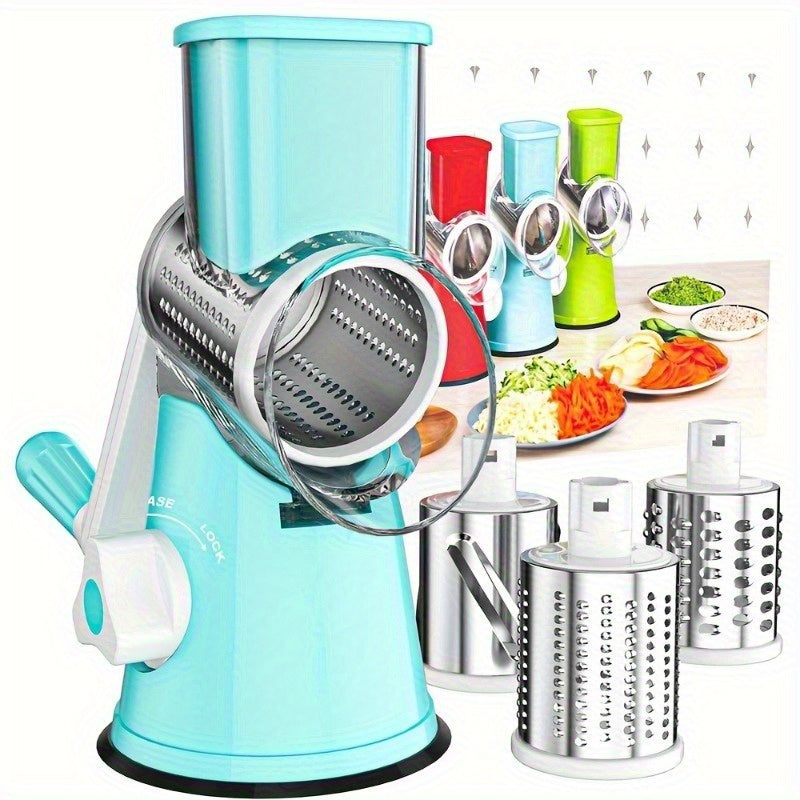 3-in-1 Manual Drum Cheese & Vegetable Grater UAE | Rotary Slicer, Shredder & Grinder – Safe & Easy with Stainless-Steel Blades
