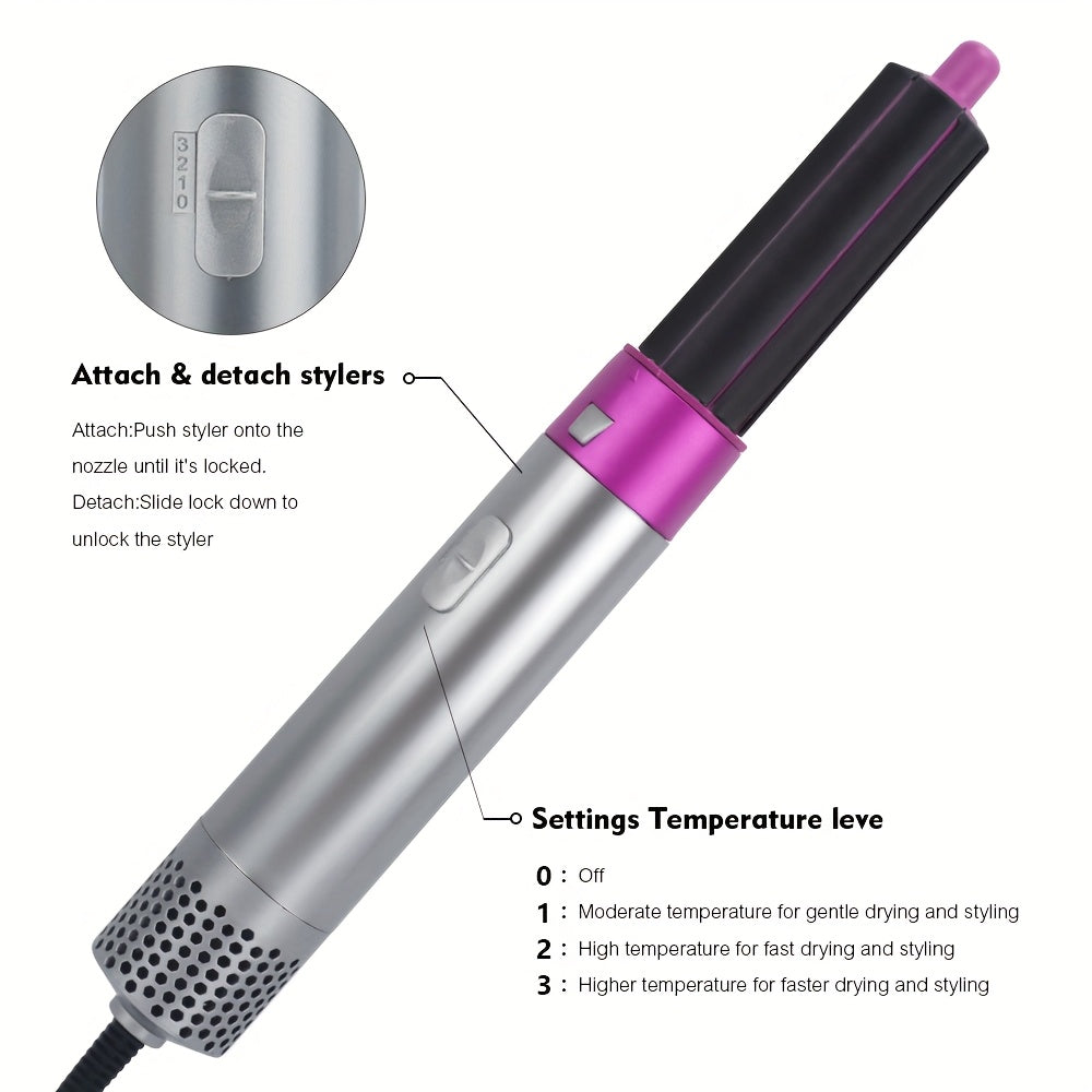 5-in-1 Professional Hair Dryer Brush Set | Straightener, Curler, Volumizer & Scalp Massager – Ionic Hot Air Styling Tool