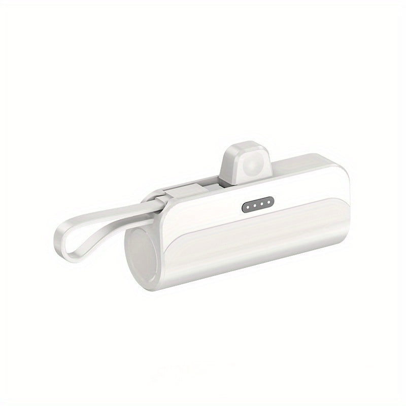 5000mAh Mini Power Bank with Built-in Type-C & Lightning Cables – Portable Fast Charger with Foldable Stand & LED Light (Black)