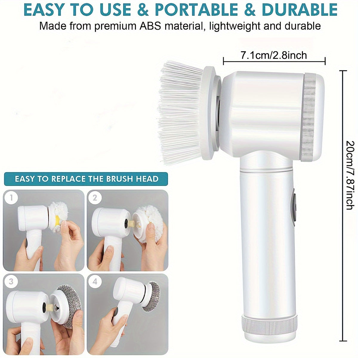 Electric Spin Scrubber – Cordless Rechargeable Brush, 5 Heads + Extension Handle