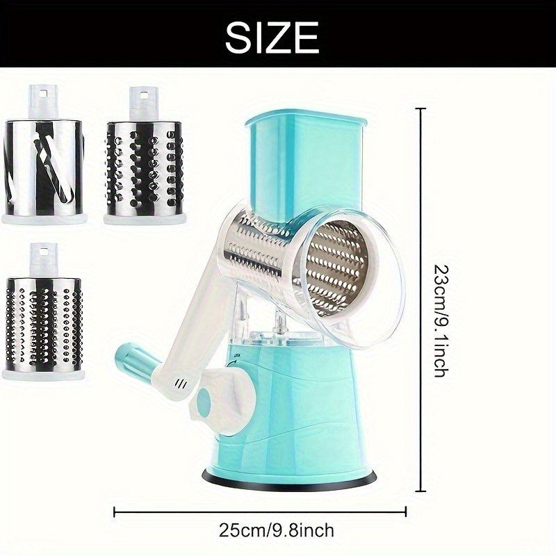 3-in-1 Manual Drum Cheese & Vegetable Grater UAE | Rotary Slicer, Shredder & Grinder – Safe & Easy with Stainless-Steel Blades