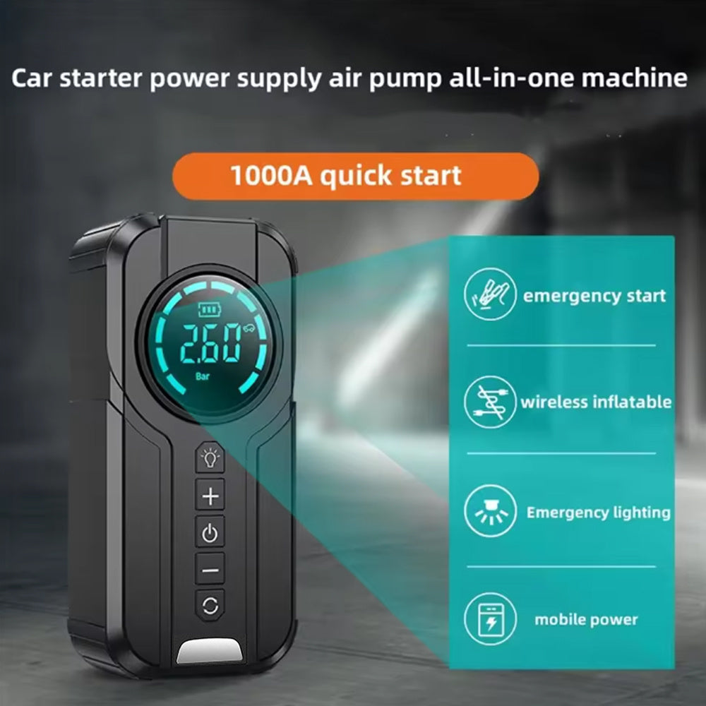 3-in-1 Car Jump Starter | 3000A Booster + 150PSI Digital Air Pump + 6000mAh Power Bank – Emergency Car Gadget