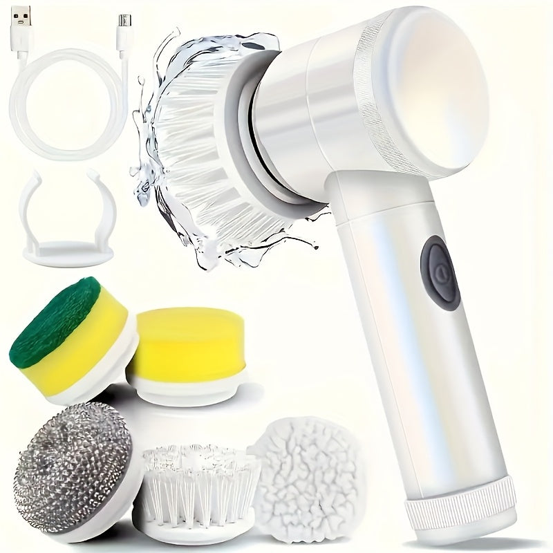 Electric Spin Scrubber – Cordless Rechargeable Brush, 5 Heads + Extension Handle