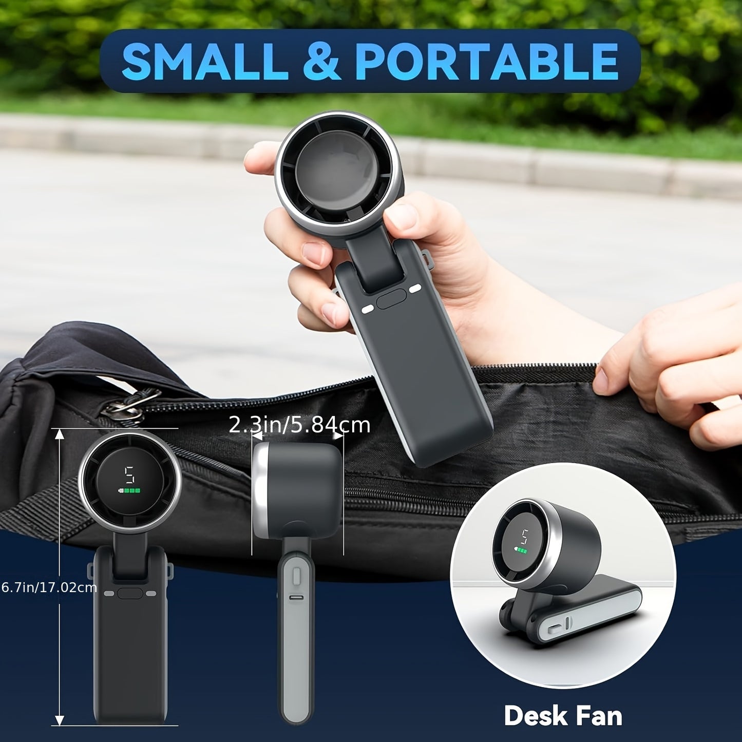Portable Handheld Turbo Fan 3-in-1 | 4000mAh Battery, 5 Speeds, Foldable Cooling Fan for Travel, Office & Outdoor.
