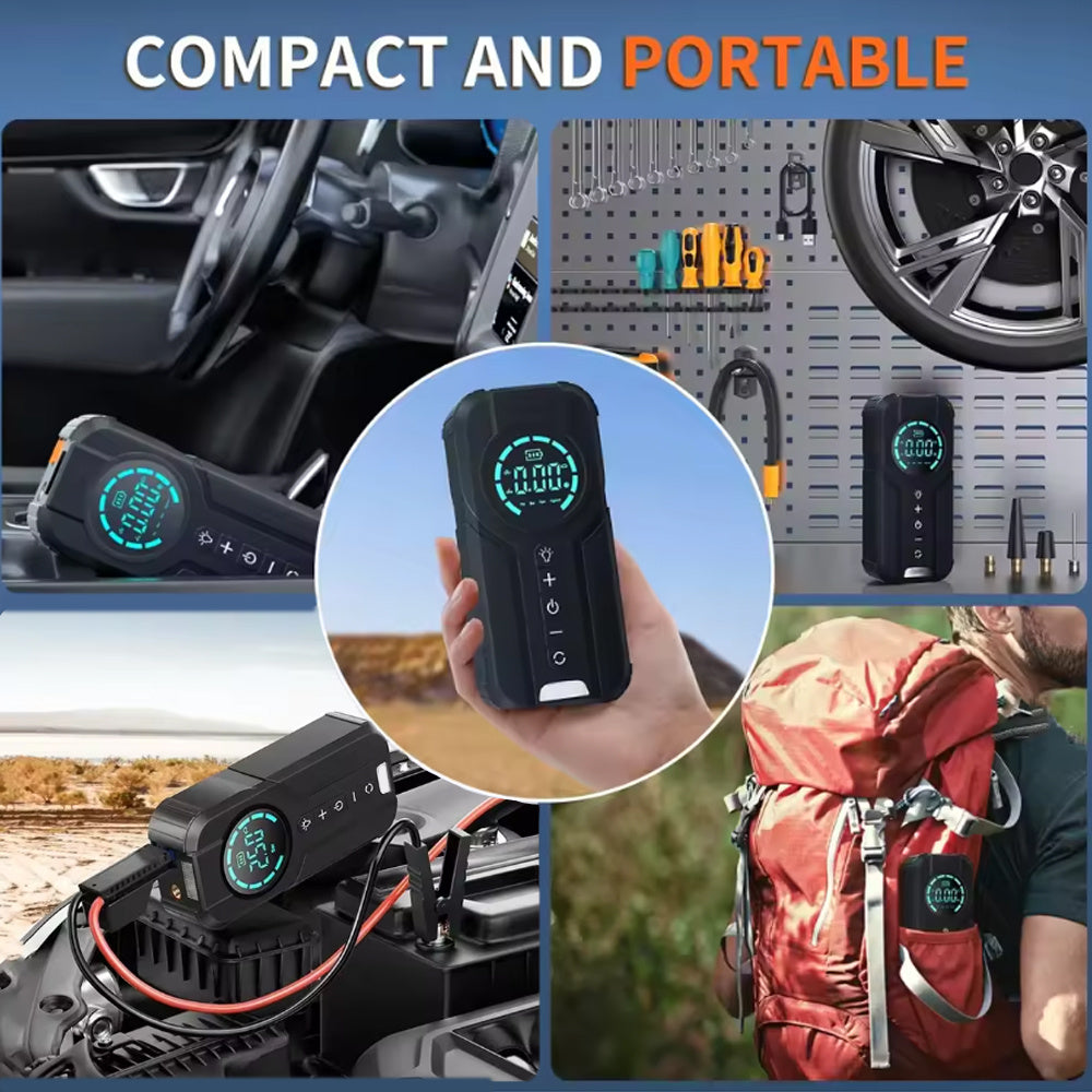 3-in-1 Car Jump Starter | 3000A Booster + 150PSI Digital Air Pump + 6000mAh Power Bank – Emergency Car Gadget